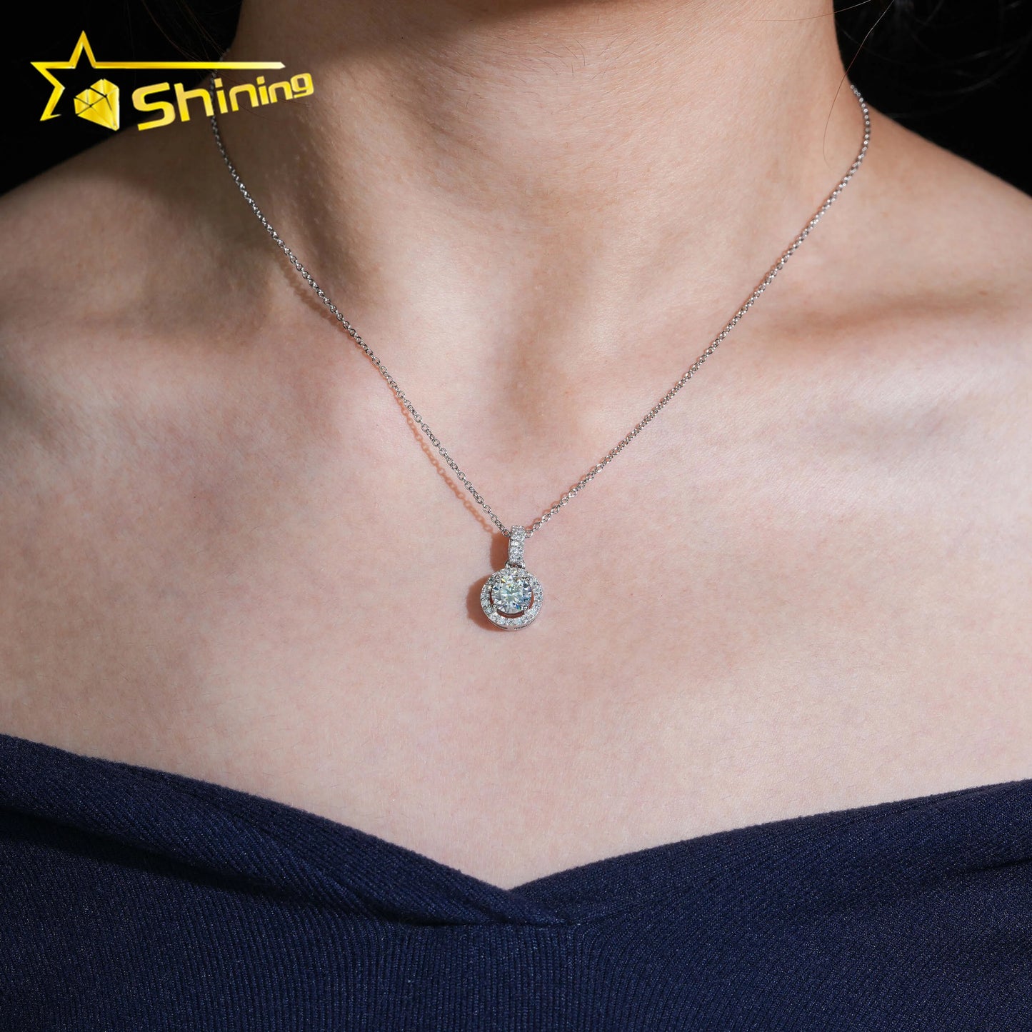 USA Warehouse Large Stock GRA Certificate 925 Sterling Silver 1CT Brilliant Cut VVS Moissanite Diamond Women Necklace