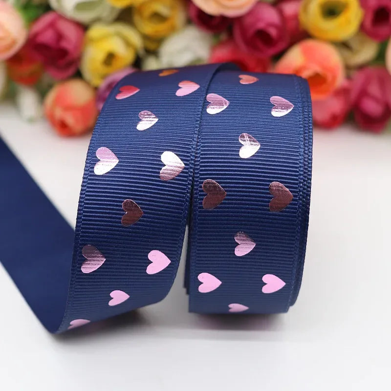 5 Yards 1" 25MM Valentine's Day Pink Gold Heart-Shaped Printed Ribbon For Hair Bows DIY Crafts Handmade Accessories M20012103
