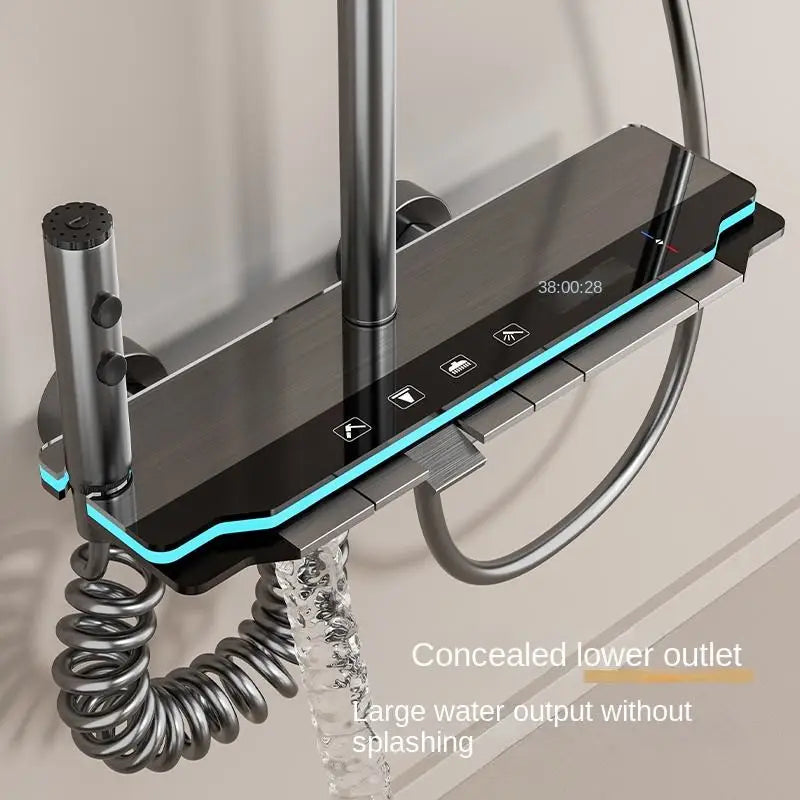 2026 New  Factory Price Shower System Digital Display Shower Faucet Set Space Aluminum Wall Mount Piano Keys Rain Shower Set