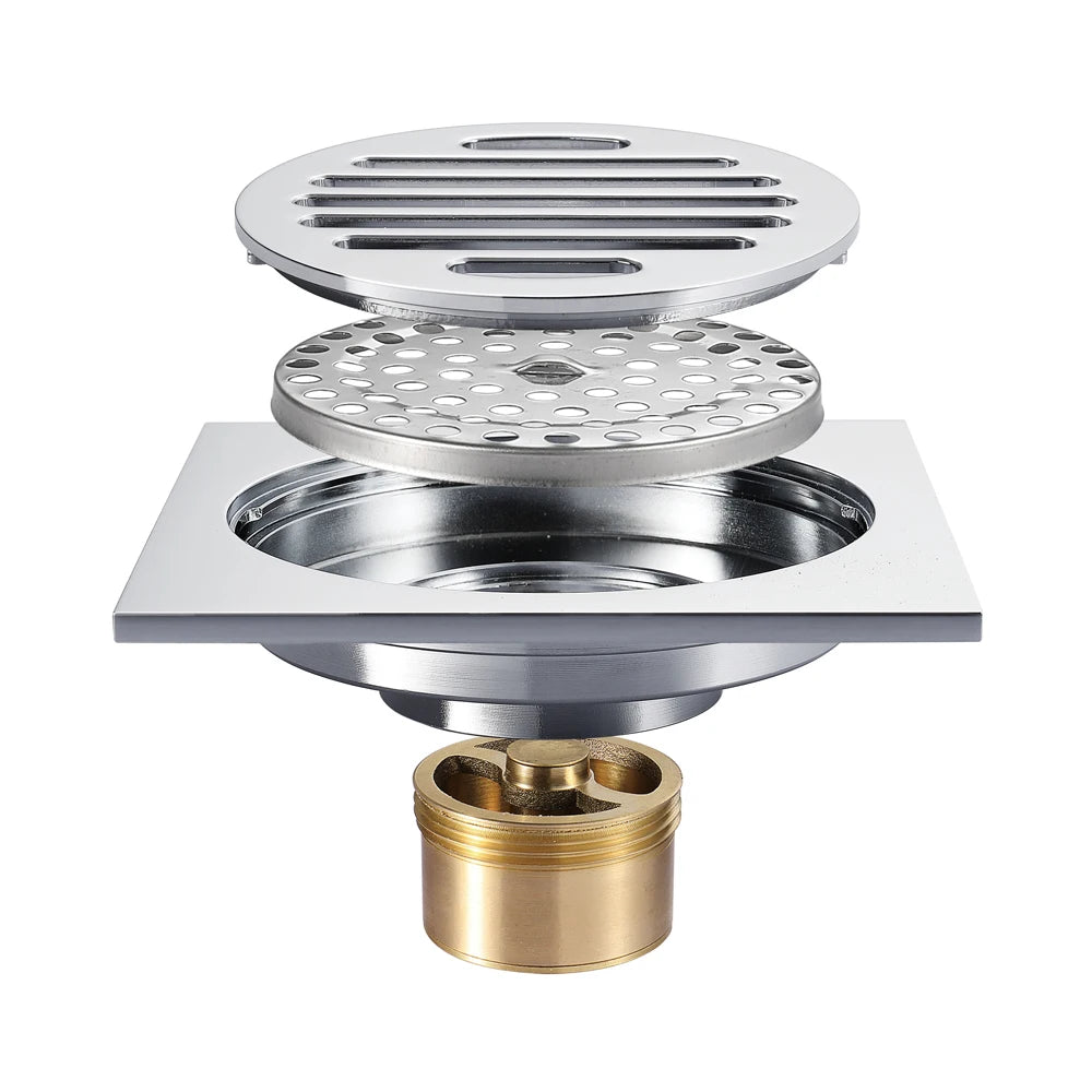 HIDEEP Modern Chrome Plated Brass 4 Inch Anti-Odor Floor Drain for Bathroom Kitchen & Hotel