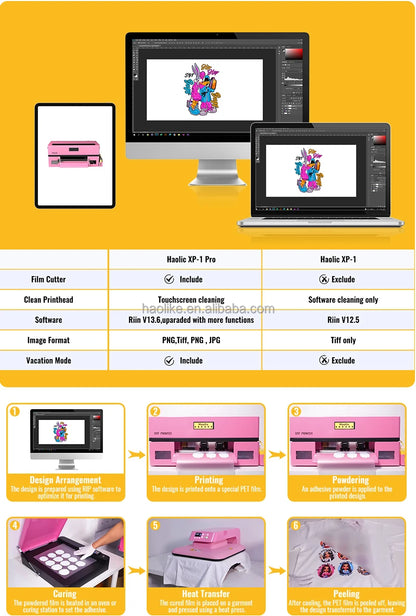 Free Shipping and Tax-free Haolic DTF Printer with XP600 Pink A3 13inch Digital T-shirt Printer Impresora Dtf for Small Business