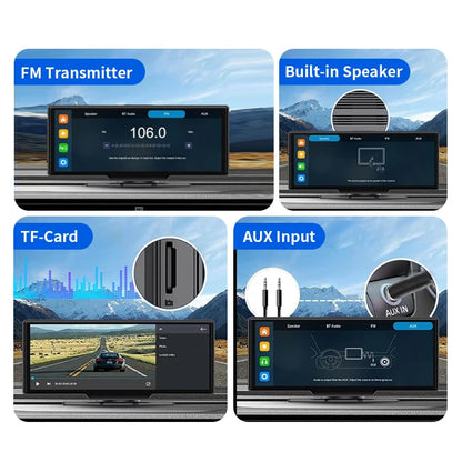 SUNWAYI Newest 10.26 Inch HD Portable Carplay Car 4K Dash Cam 1080P Reverse Camera Dual Lens WiFi Car Recorder Navigation GPS