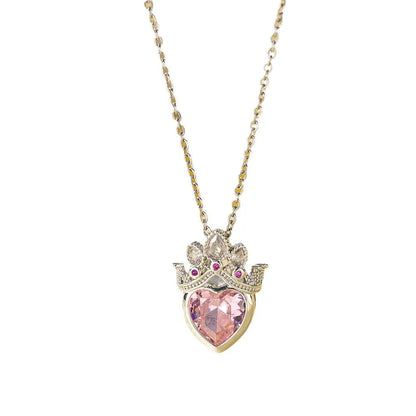 A Lovely Crown Pink Necklace Temperament Clavicle Chain Suitable for Daily Wear Titanium Steel