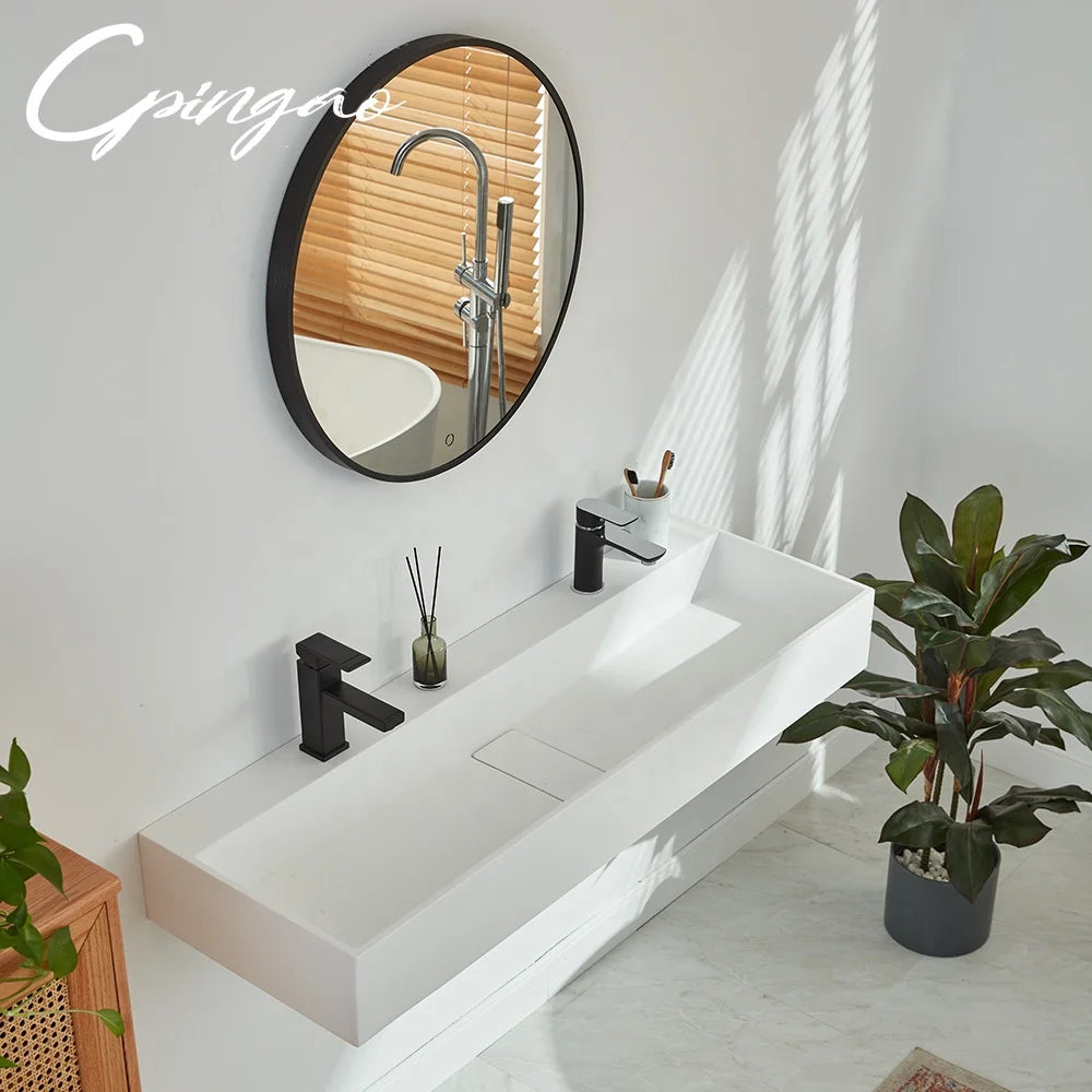 Cpingao New Design High Quality White Solid Surface Hand Wall Hung Wash Basin for Home Hotel
