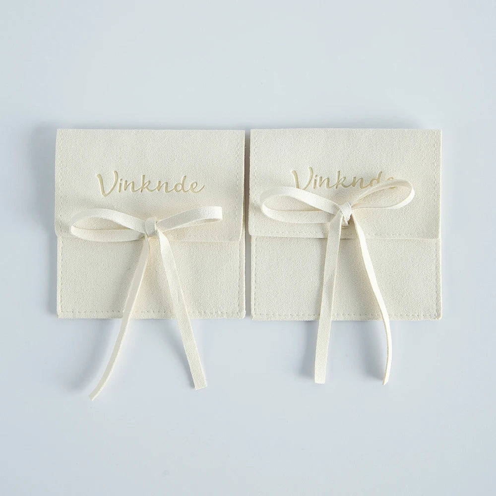 Wholesale 8*8cm Cream Luxury Microfiber Soft Packaging Bag Custom Unique Design with High Quality Logo for Jewelry Container