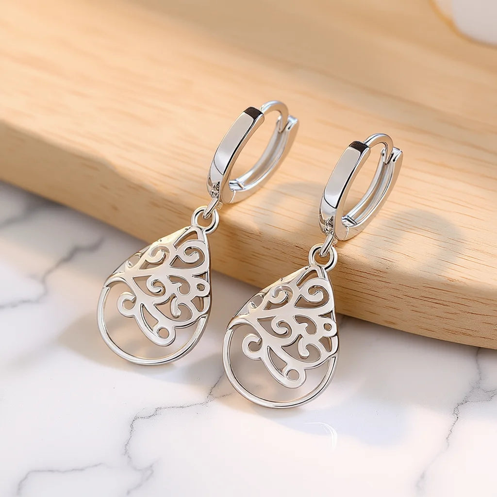 White Tibetan Silver Drop Earrings Water Drop Shape Vintage Style Women Party Jewelry Alloy Silver Plated Fashion