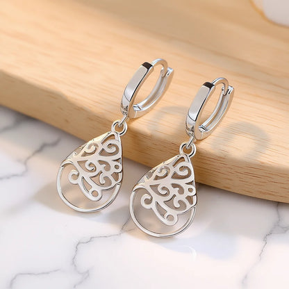 White Tibetan Silver Drop Earrings Water Drop Shape Vintage Style Women Party Jewelry Alloy Silver Plated Fashion