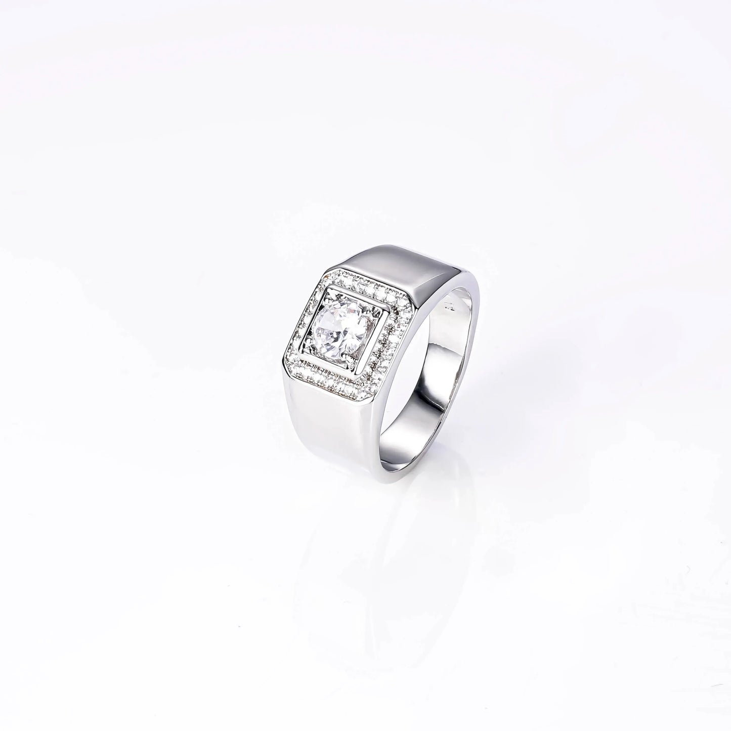CM Jewelry Wholesale Classic Fashion High Quality Brass Zircon Gemstone Men Man Boys Glossy White Gold Plating Men's Rings