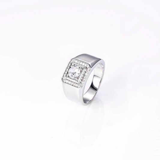 CM Jewelry Wholesale Classic Fashion High Quality Brass Zircon Gemstone Men Man Boys Glossy White Gold Plating Men's Rings