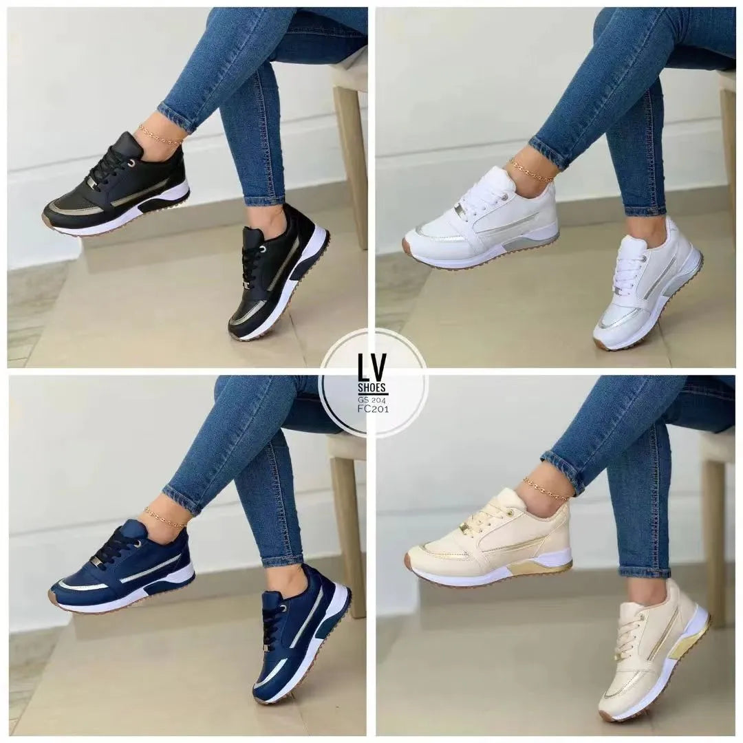 Large Size Cross Lace-up Flat Round Head Color Matching Casual Sneakers