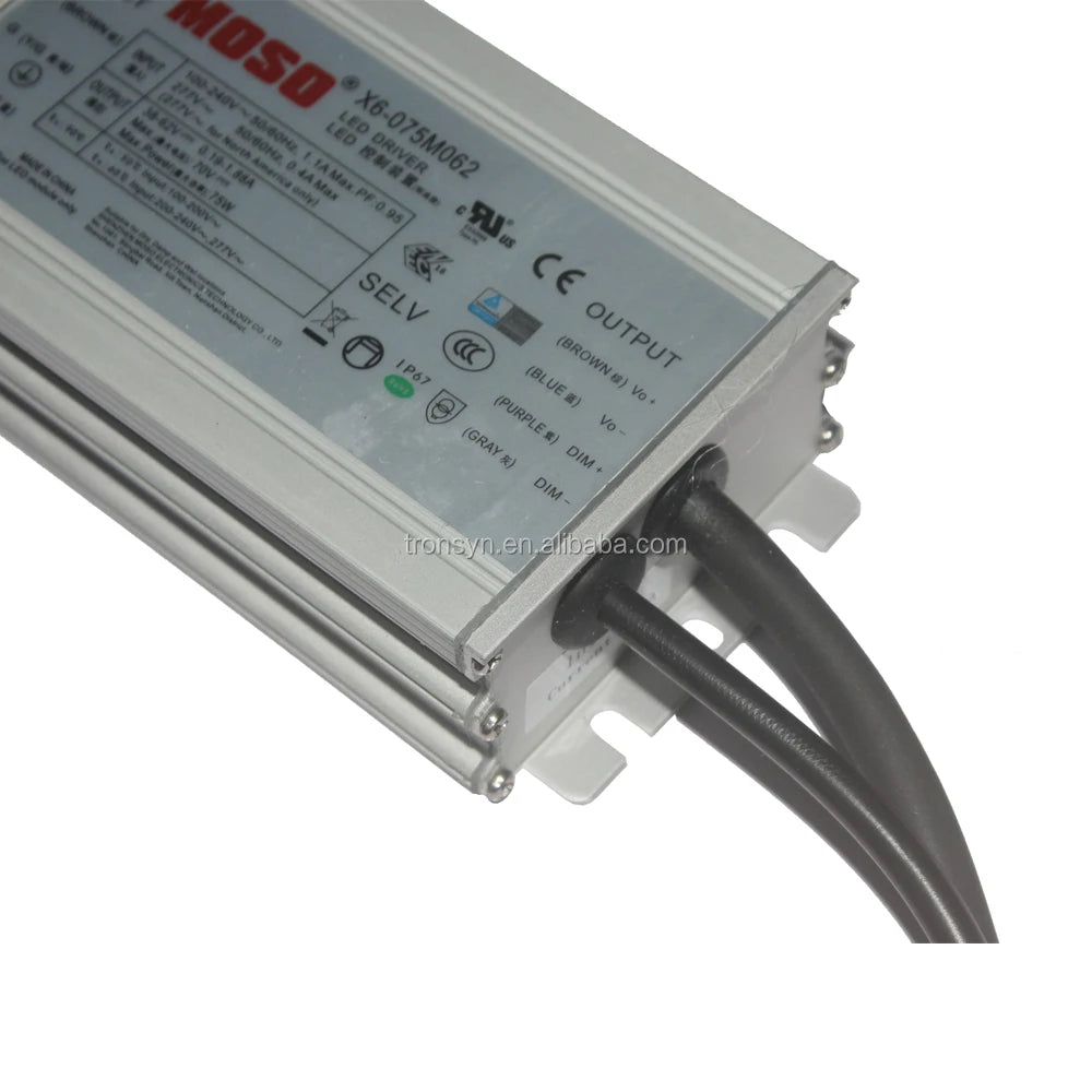 X6-075M062 75W 62V 1.88A Moso Switching Power Supply with IP67 Single Output 88% Efficiency and Constant Power Design