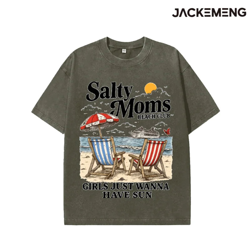 Oversized Vintage Beach Streetwear Print Tshirt USA Stock Wholesale Y2K Casual Tee