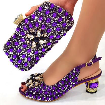 Ladies Italian Shoes and Bag Set Decorated with Rhinestone Matching Shoes and Bag Set In Heels Women Comfy Platform Sandal Shoes