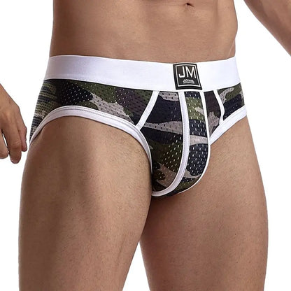 For Camouflage Print Color-Block Briefs Knitted Breathable Quick Dry Anti-Bacterial Low Rise Men's Underwear