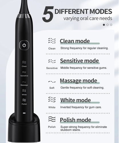 Deep Clean Rechargeable Sonic Electric Toothbrush with 8 Brush Heads Adult IPX7 Waterproof Medium Electric Tooth Cleaner