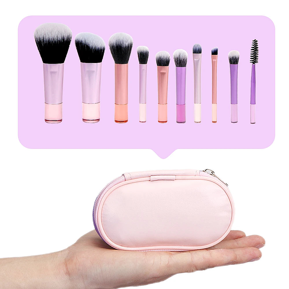 Travel Makeup Brush Set With Premium Synthetic Kabuki Powder Foundation Concealer and Lips Brush Kit for Travel Angled Brush