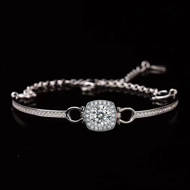 1 Carat Moissanite Square Bag Bracelet 925 Sterling Silver Stylish Elegant Noble Luxury Perfect Birthday Gift for Girlfriend