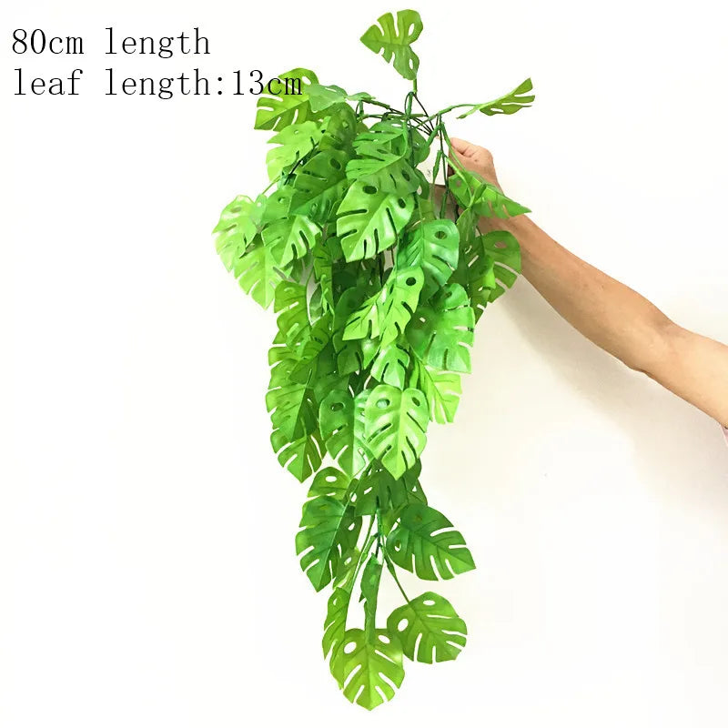 Artificial Palm Green Plants Vine Turtle Leaf Rattan Ceiling Wall Hanging Flower Maple Leaves Wedding Garden Balcony Home Decor