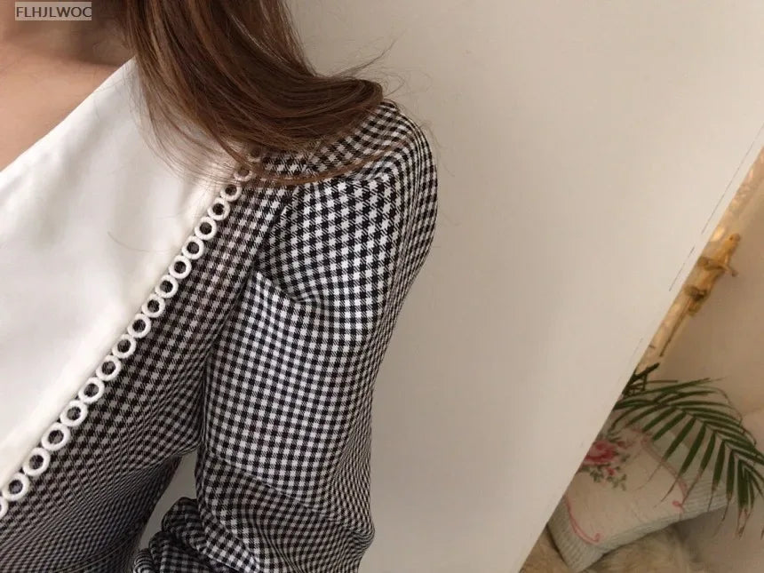 2021 Autumn Spring Basic Belt Plaid Shirt Dress Long Maxi Feminine Vestidos Chic Korea Design Clothes