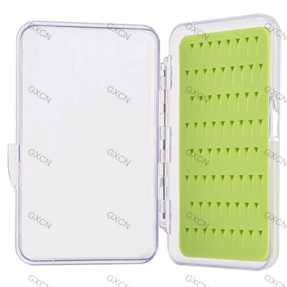Ultra Slim Fly Fishing  Fly Box Flies Silicone Case Plastic Pocket Clear Lid Easy Slit Green Small Vest