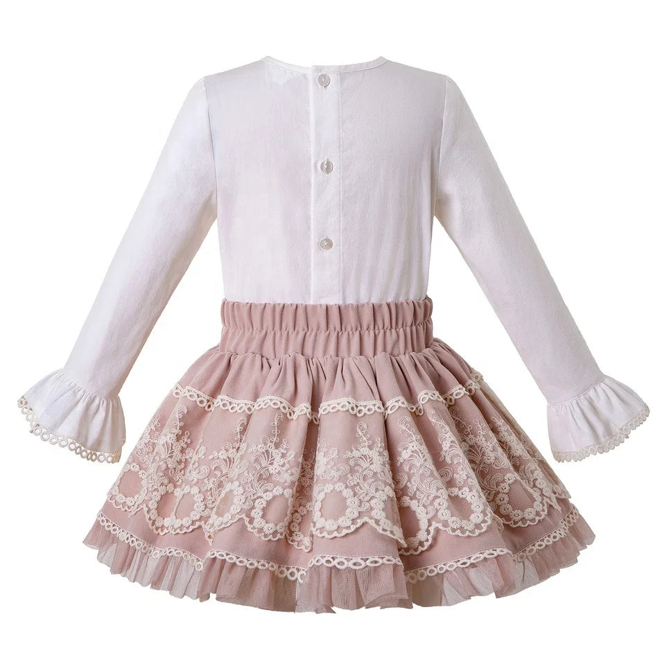 OEM  Pettigirl Valentines Outfits in Children Casual Lace Vintage Dresses with Headband Wholesale Boutique Clothing 1BAG=1PCS