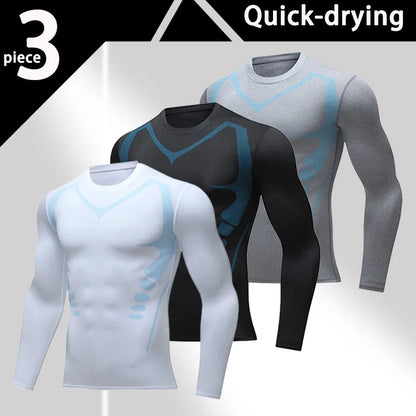 USA Warehouse 3 Pack Compression Shirts for Men Long Sleeve Athletic Base Layer Undershirt Gear T Shirt for Workout