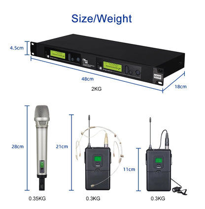 Professional Dual Channel True Diversity Handheld UHF Wireless Microphone Dynamic Metal Microphone for Performance