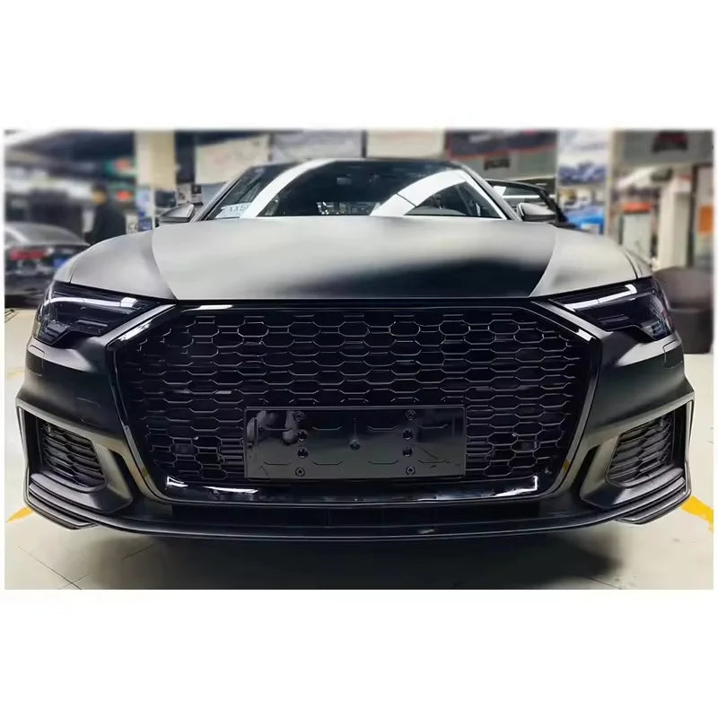 Car A6 S6 C8 4K Front Bumper Facelift RS6 Style Body Kits With Gloss Black Honeycomb for Audi A6 S6 C8 2019-2025
