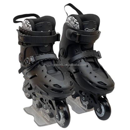 Jing Stock Urban Freestyle Slalom Black White 4 Wheels Hard Boot Roller Inline Skate for Adult