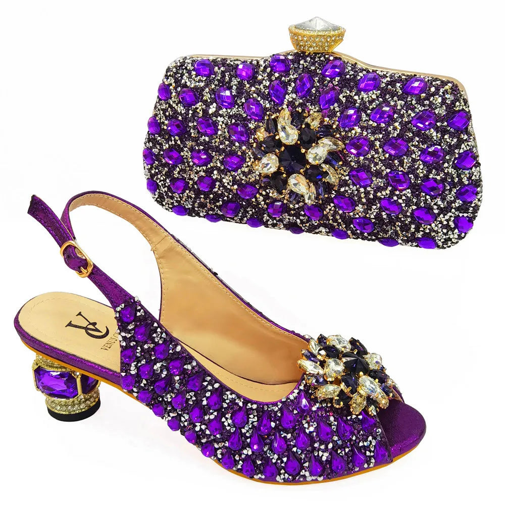 Ladies Italian Shoes and Bag Set Decorated with Rhinestone Matching Shoes and Bag Set In Heels Women Comfy Platform Sandal Shoes