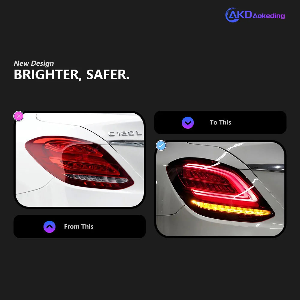 2PCS AKD Tail Lamp for Benz W205 2015-2021 C180 C200 C260 C300 Tail Light Rear Fog Brake Turn Signal Automotive Accessories