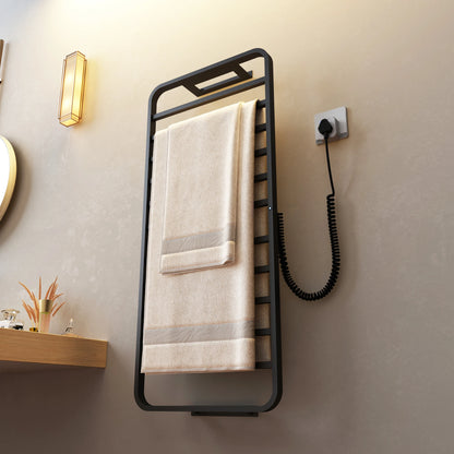 Smart Home 220v Electric Heated Towel Rail Black Bathroom Towel Dryer Warmer Rack Punch Free for Hotels