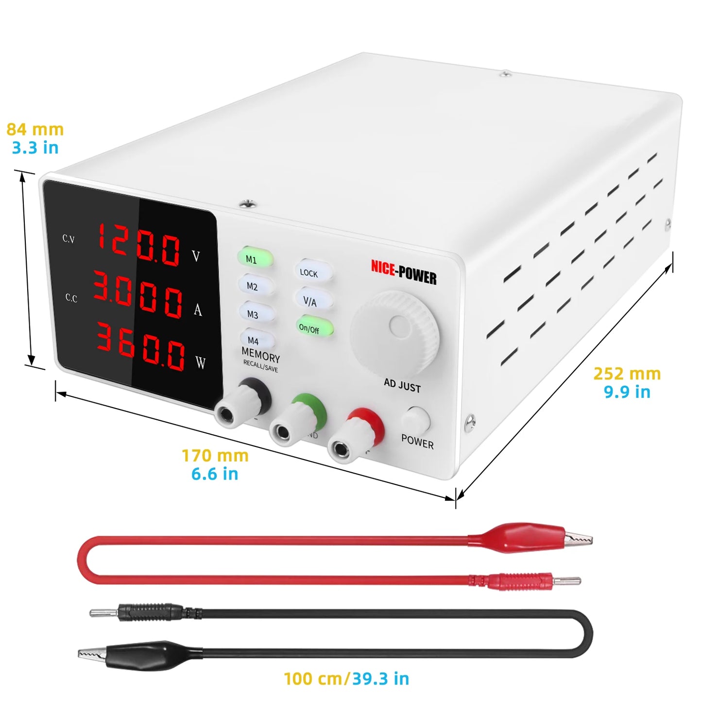 NICE-POWER SPPS-S1203 120V 3A Digital LED 4 Memory Single Output DC Programmable Bench Adjustable Switching Power Supply