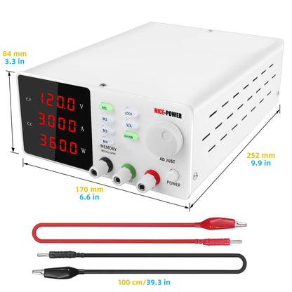 NICE-POWER SPPS-S1203 120V 3A Digital LED 4 Memory Single Output DC Programmable Bench Adjustable Switching Power Supply