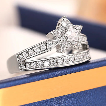 T0206 Silver Diamond Ring Princess Cut Natural G Color Women's Engagement Ring With Side Stones