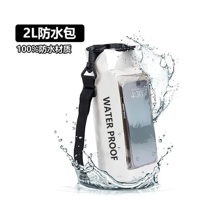Sinodiving Supplier 2L Roll Top Floating Waterproof Phone Pouch Shoulder Dry Bag Touch Screen for Hiking Camping Surfing Black