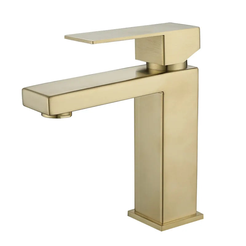304 Stainless Steel Single Hole Basin Faucets with Ceramic Valve Core Modern Square Design Wall-mounted Bathroom Mixer Taps