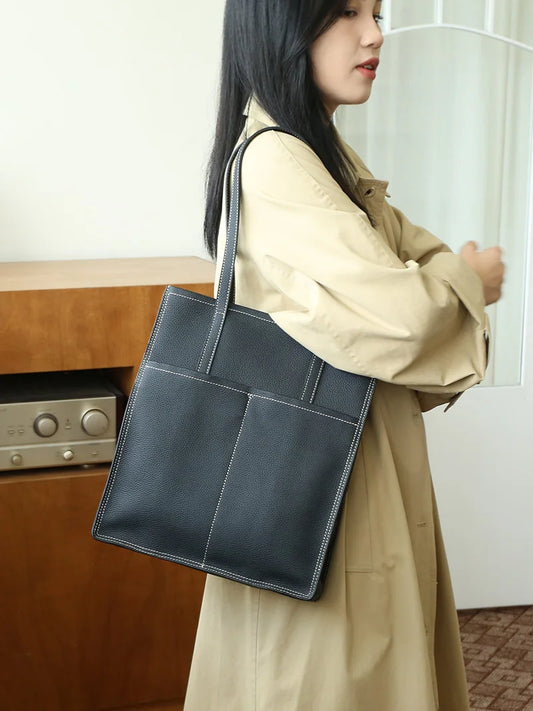 Women Luxury Full Grain Genuine Real Leather Bag Tote Shopping Laptop Cowhide Handbag for Lady Shoulder Custom Logo by PDG ibma