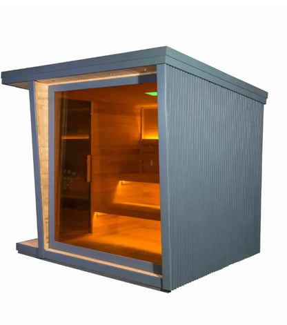 Personalization Customize Grey Outdoor Modern Dry Steam Sauna  Red Cedar Eco-Friendly 4 Person Hot Rock Stove