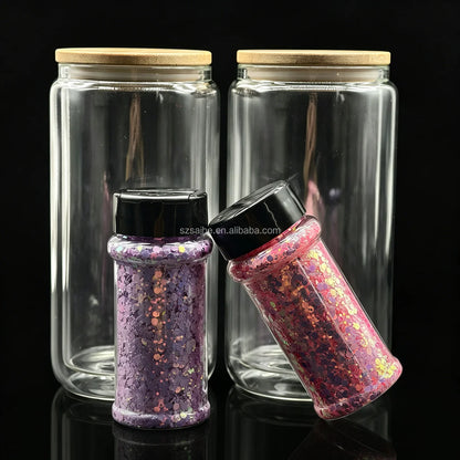 16 oz Snow Globe Glass Tumbler DIY Kit Supplies with UV DTF Cup Wraps Glitter Glass Bottle for Holiday Craft Gifts US Warehouses