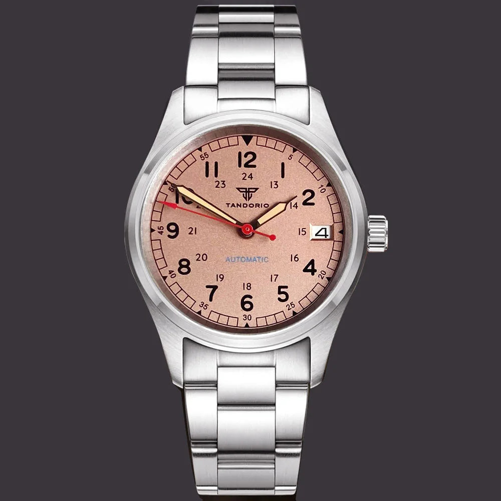 36mm Tandorio NH35 Automatic Men Watch Diver Movt 20Bar Waterproof Wristwatch Big Crown Leather Band Men's Wristwatch