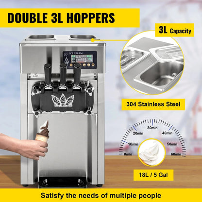 Czech Warehouse Ready Stock New Arrival VEVOR Soft Ice Cream Machine Commercial Countertop Soft Ice Cream Maker