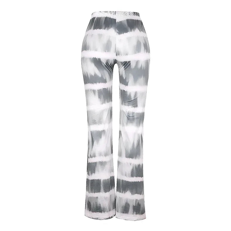 2023 Brown Leopard Y2K Joggers Women High Waist Flare Pants Double Layer Mesh Girl Aesthetic Tie Dye Trousers Female Sweatpants