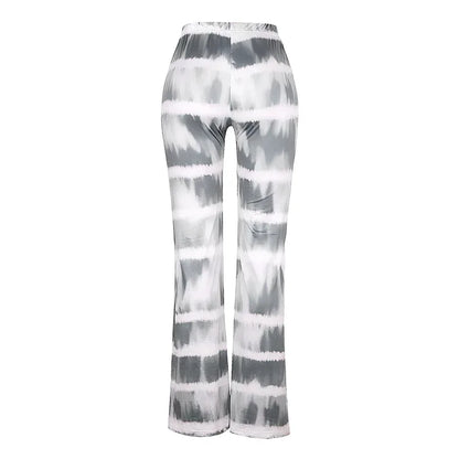 2023 Brown Leopard Y2K Joggers Women High Waist Flare Pants Double Layer Mesh Girl Aesthetic Tie Dye Trousers Female Sweatpants