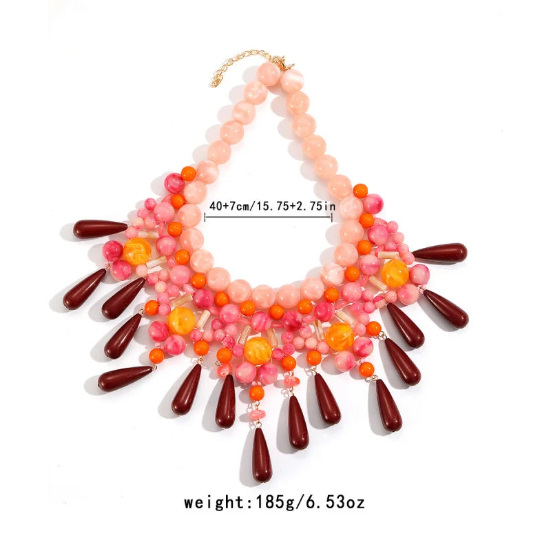 1pc Exaggerated Multi-layered Water Drop Shaped Handmade Beaded Beach Resort Style High-end Gradient Color Collarbone Necklace