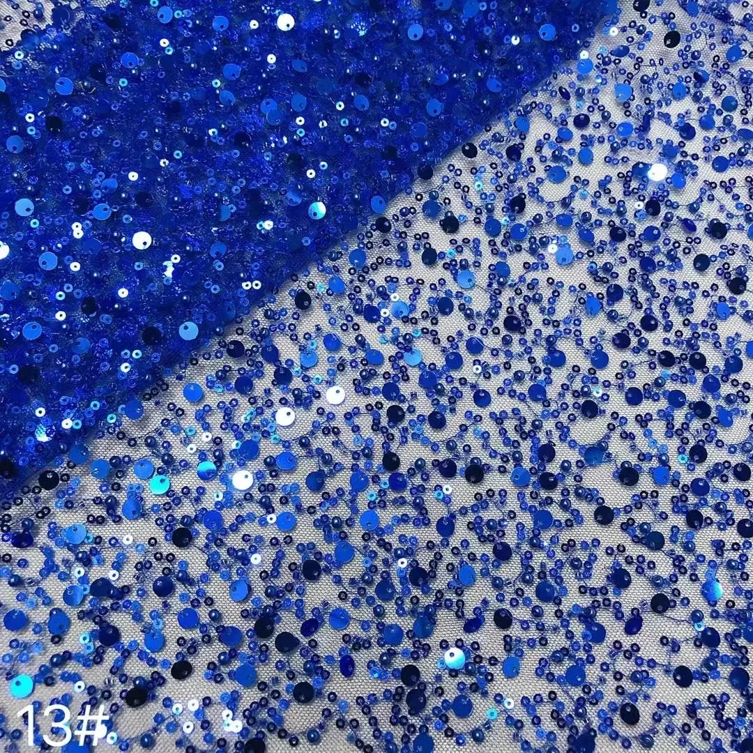 Width 130 cm Polyester Sparkly Sequins Embroidery Beads Mesh Fabric Heavy Tulle Lace Fabric for Wedding Dress Curtain