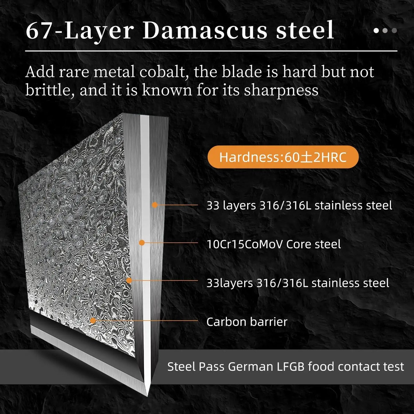 9 PCS Professional ABS Handle Damascus Steel Kitchen Utility Knife Set with Block
