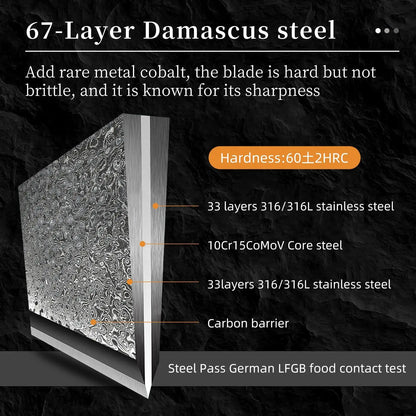 9 PCS Professional ABS Handle Damascus Steel Kitchen Utility Knife Set with Block