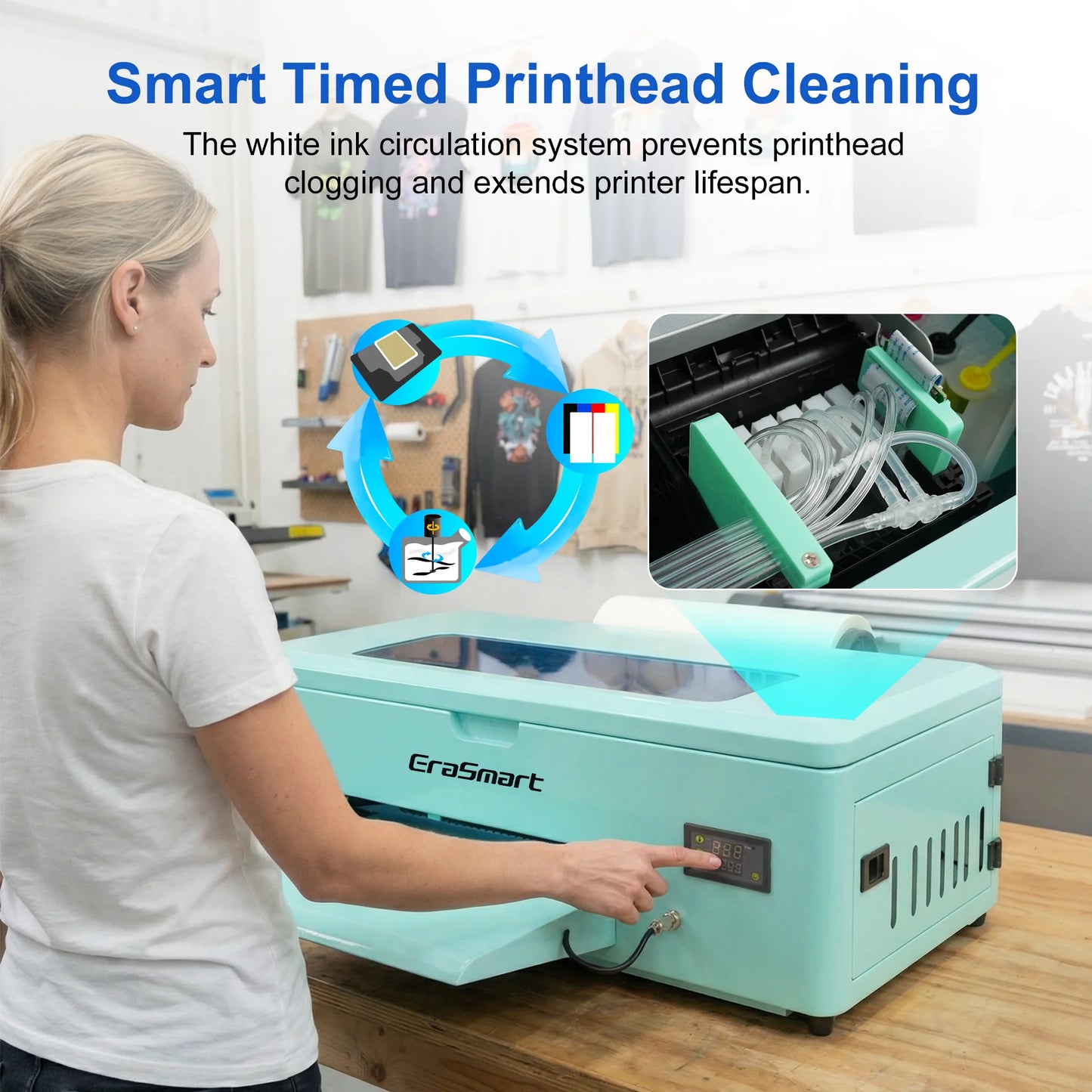 Free Shipping Erasmart Customize Pink Dtf Printer T-Shirts Garment Clothes Automatic Printing Machine A3 1390 Pink DTF Printer