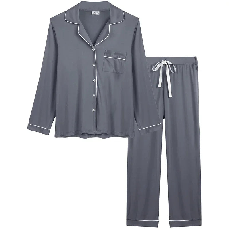 Joyaria Pajama Sets Women Long Sleeve Sleepwear Button Down Pj Pants Set Soft Bamboo Female Night Suit PJS Women Pyjamas Femmes